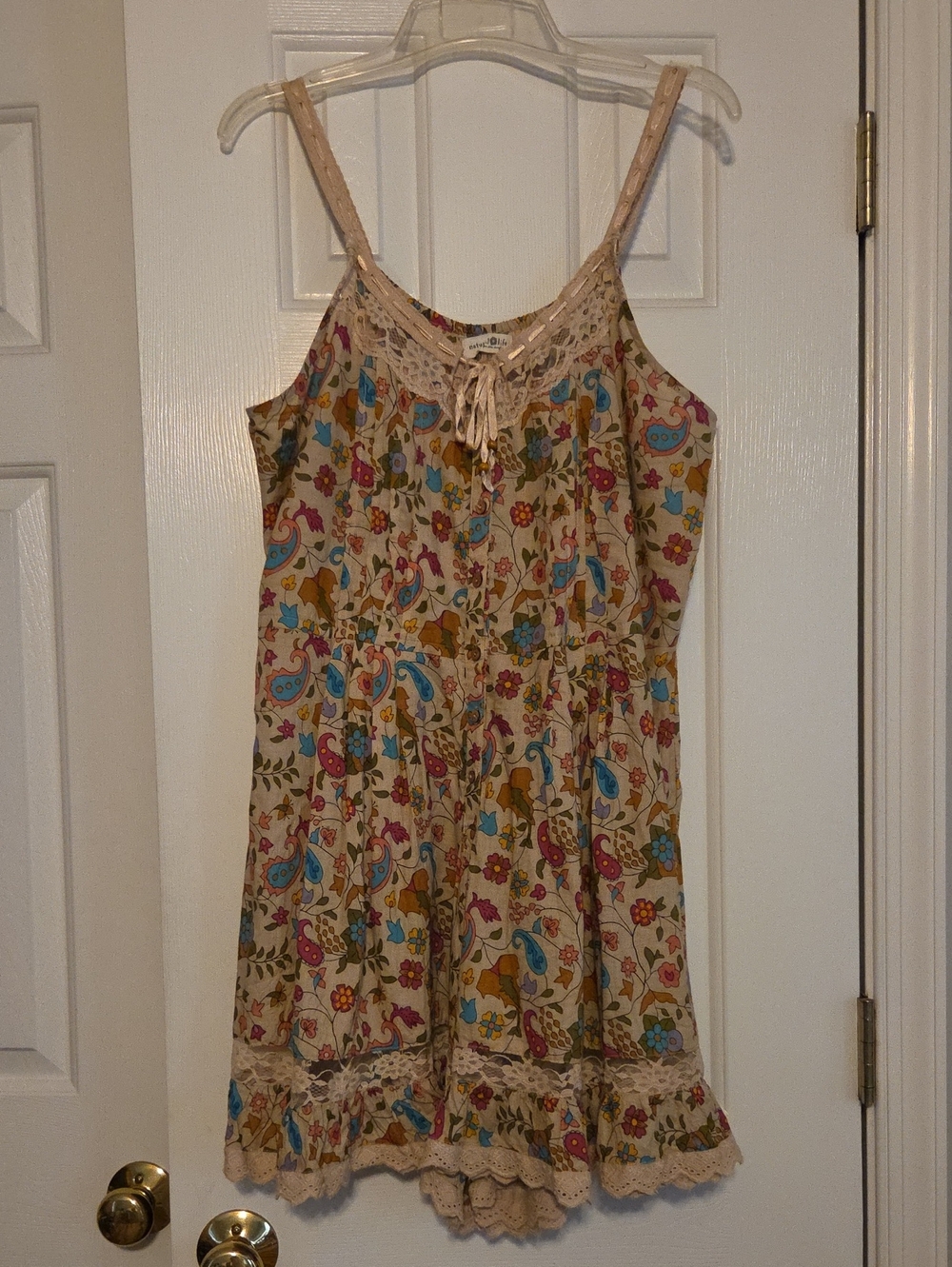 NATURAL LIFE Romper Cream Floral Paisley Sundress with Lace Like New Worn 1x